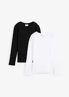 Lot de  2 T-shirts côtelés, manches longues, bonprix