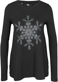 T-shirt manches longues coton à imprimé flocon de neige métallique, bonprix