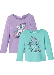 Lot de 2 t-shirts manches longues fille en coton, bonprix