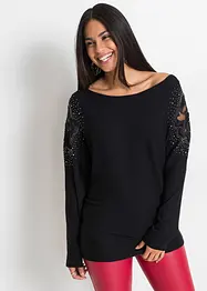 Pull côtelé avec petites pierres décoratives, bonprix