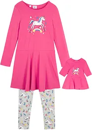 Robe en jersey + legging fille avec robe de poupée (Ens. 3 pces.), bonprix