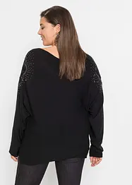 Pull côtelé avec petites pierres décoratives, bonprix