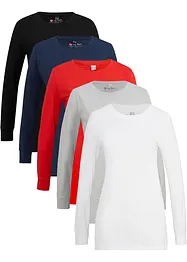 Lot de 5 T-shirts longs à col rond, manches longues, bonprix