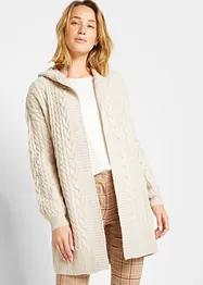 Gilet en maille avec motif torsadé et capuche, bonprix