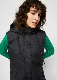 Gilet long sans manches matelassé avec capuche et fentes latérales, bonprix