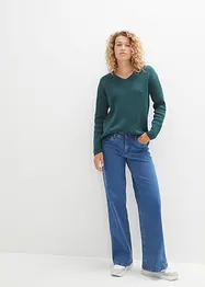 Pull col V en maille milano côtelée, bonprix