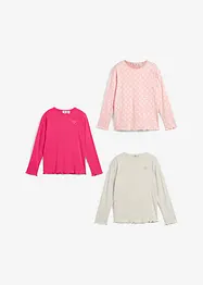 Lot de 3 t-shirts manches longues fille en coton, bonprix