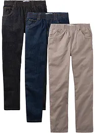 Lot de 3 pantalons à taille élastiquée, Regular Fit, Straight, bonprix