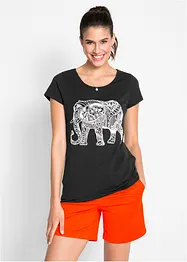 T-shirt en coton avec imprimé placé, manches courtes, bonprix