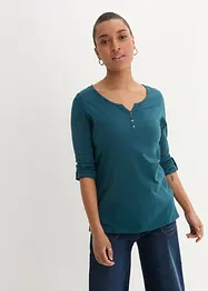 T-shirt manches longues à col boutonné, 100% coton, bonprix
