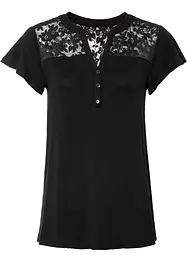 T-shirt col tunisien en jersey viscose avec dentelle, bonprix