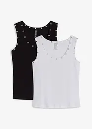 Lot de 2 tops côtelés 100% coton, bonprix
