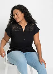 T-shirt col tunisien en viscose et dentelle, bonprix