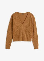 Pull court en maille ajourée, bonprix