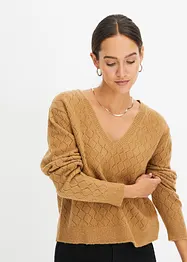 Pull court en maille ajourée, bonprix