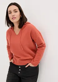 Pull en maille à col V et capuche, bonprix