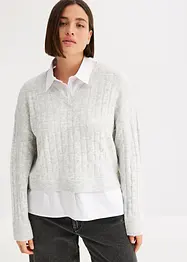 Pull à motif torsadé et empiècement chemisier, bonprix