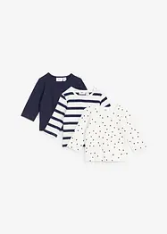 Lot de 3 T-shirts manches longues bébé en coton côtelé, bonprix