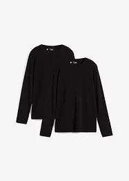 Lot de 2 T-shirts manches longues en coton extensible, bonprix