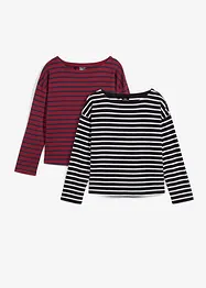 Lot de 2 T-shirts manches longues col légèrement bateau, bonprix