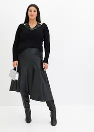 T-shirt côtelé avec strass, bonprix