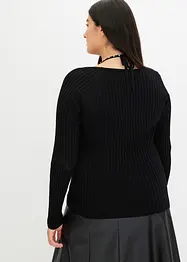 T-shirt côtelé avec strass, bonprix