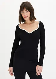 Pull en fine maille à passepoil contrastant, bonprix