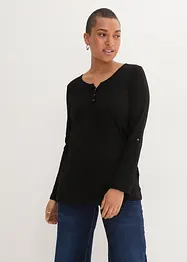 T-shirt manches longues à col boutonné, 100% coton, bonprix