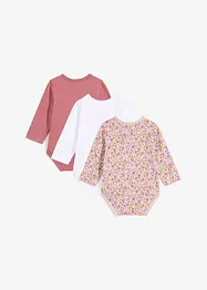 Lot de 3 bodys bébé style portefeuille, manches longues, bonprix