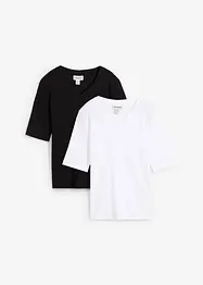 Lot de 2 T-shirts col V en coton côtelé, bonprix