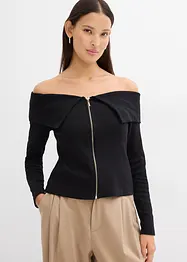 T-shirt côtelé à col Bardot, bonprix