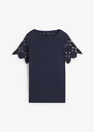 T-shirt 100 % lin avec manches en crochet, bonprix