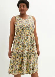 Robe midi à col rond et volants en jersey de coton, bonprix