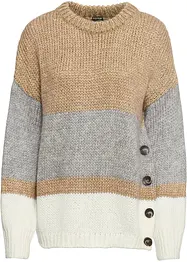 Pull oversize rayé à boutons, bonprix