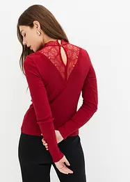 T-shirt côtelé à décolleté en dentelle, bonprix