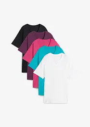Lot de 5 T-shirts longs et amples à col V, bonprix