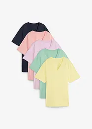 Lot de 5 T-shirts longs et amples à col V, bonprix