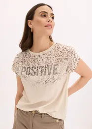 T-shirt à empiècement tissé et strass, bonprix