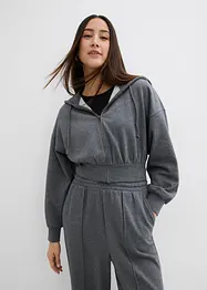 Sweat zippé à capuche en coton mélangé, cropped, bonprix