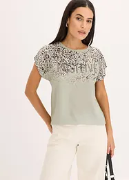 T-shirt à empiècement tissé et strass, bonprix