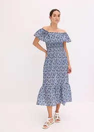 Robe midi à col Bardot en coton léger, bonprix
