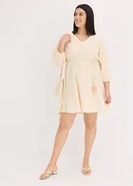 Robe courte patineuse avec ceinture à nouer et manches 3/4 amples, bonprix