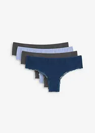 Lot de 4 slips brésiliens côtelés coton et dentelle, bonprix