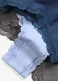 Lot de 4 slips brésiliens côtelés coton et dentelle, bonprix