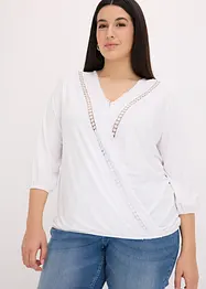 T-shirt manches 3/4 avec dentelle, style portefeuille, bonprix