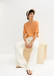 T-shirt en maille ajourée avec lin, manches coudes, bonprix