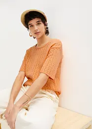 T-shirt en maille ajourée avec lin, manches coudes, bonprix