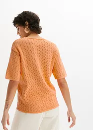 T-shirt en maille ajourée avec lin, manches coudes, bonprix