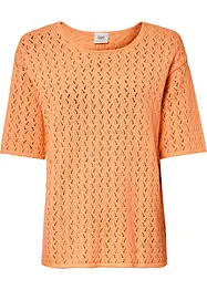 T-shirt en maille ajourée avec lin, manches coudes, bonprix