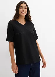 T-shirt en crêpe avec broderies anglaises, bonprix